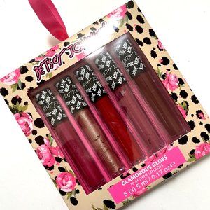 New 5pc Original BETSEY JOHNSON Glamorous Lip Gloss High Shine Box Set Pink